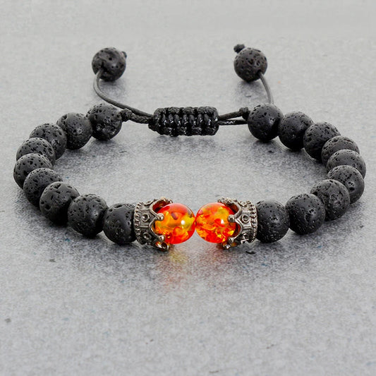 Black Lava & Tiger Eye Healing Bracelet with Crown Charm