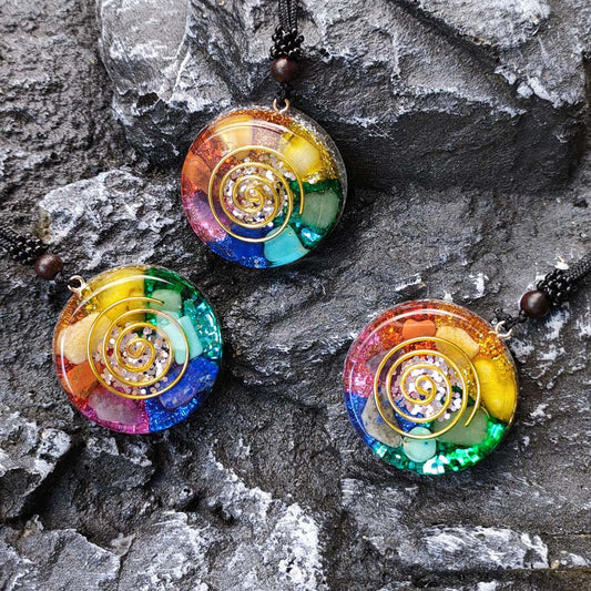 Orgone Chakra Crystal Pendant with Spiral Coil for Protection