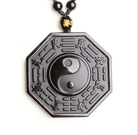 Black Obsidian Yin Yang Fish Pendant Amulet for Protection
