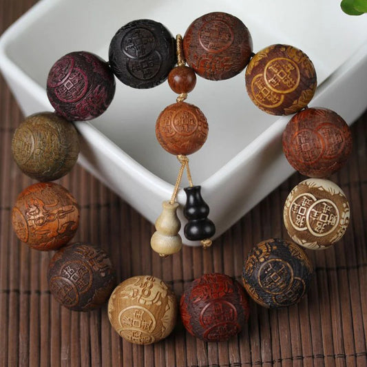 Handmade Wood Beaded Buddhist Prayer Bracelet with Pendant