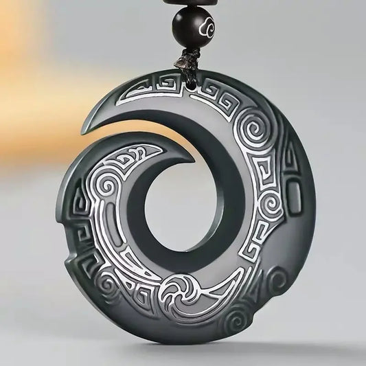 Black Obsidian Spiral Pendant Necklace for Protection & Healing