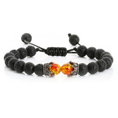 Black Lava & Tiger Eye Healing Bracelet with Crown Charm