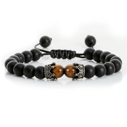 Black Lava & Tiger Eye Healing Bracelet with Crown Charm