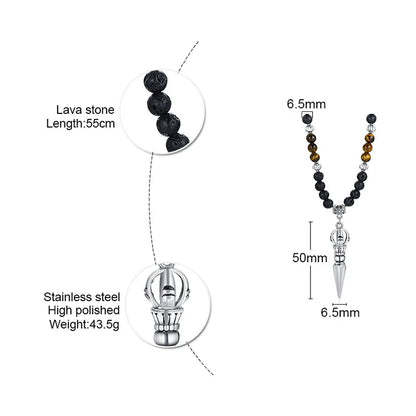 Tibetan Phurba Pendant with Tiger Eye & Lava Stone Beads