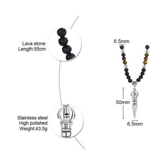 Tibetan Phurba Pendant with Tiger Eye & Lava Stone Beads