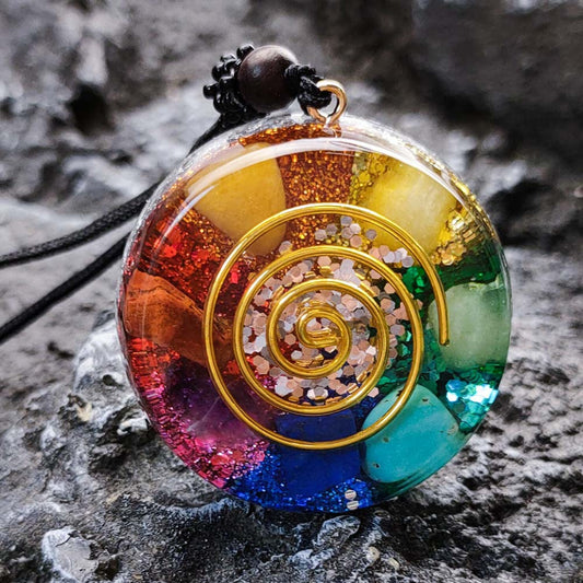 Orgone Chakra Crystal Pendant with Spiral Coil for Protection