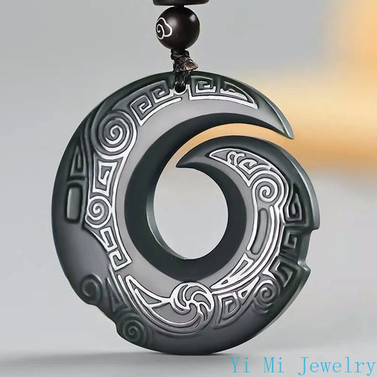 Black Obsidian Spiral Pendant Necklace for Protection & Healing