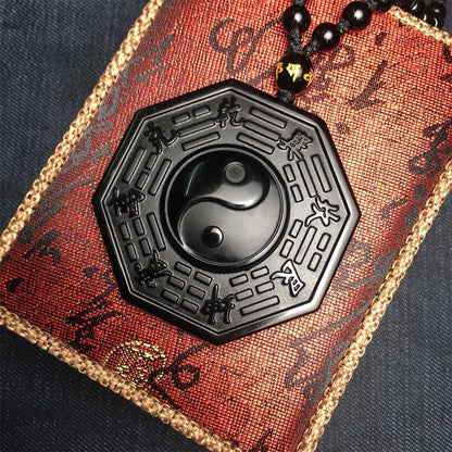 Black Obsidian Yin Yang Fish Pendant Amulet for Protection