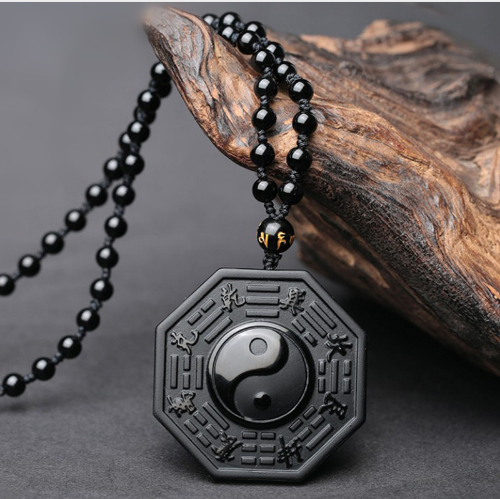 Black Obsidian Yin Yang Fish Pendant Amulet for Protection