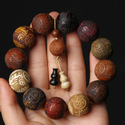 Handmade Wood Beaded Buddhist Prayer Bracelet with Pendant
