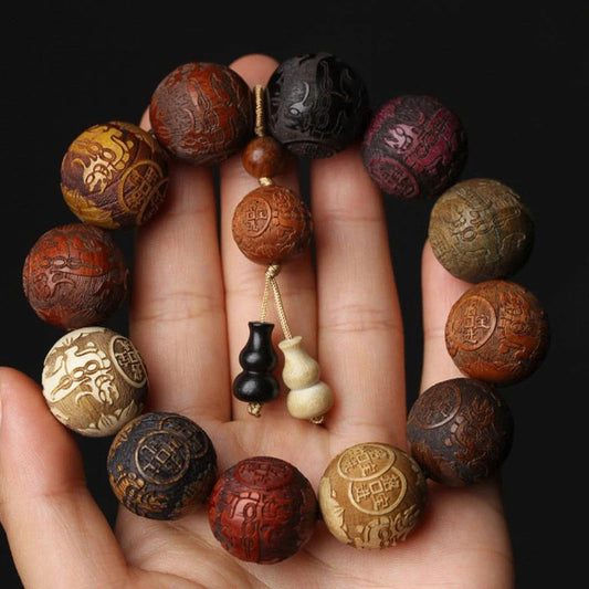Handmade Wood Beaded Buddhist Prayer Bracelet with Pendant