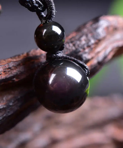 Black Obsidian Rainbow Eye Crystal Protection Pendant Necklace