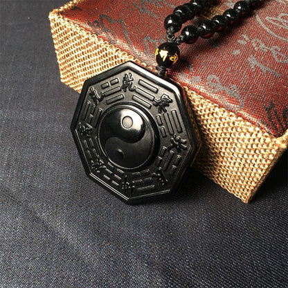 Black Obsidian Yin Yang Fish Pendant Amulet for Protection