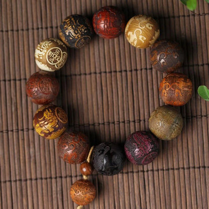 Handmade Wood Beaded Buddhist Prayer Bracelet with Pendant