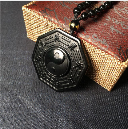 Black Obsidian Yin Yang Fish Pendant Amulet for Protection