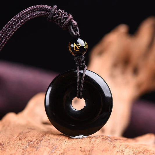 Black Obsidian & Onyx Round Pendant Necklace for Protection