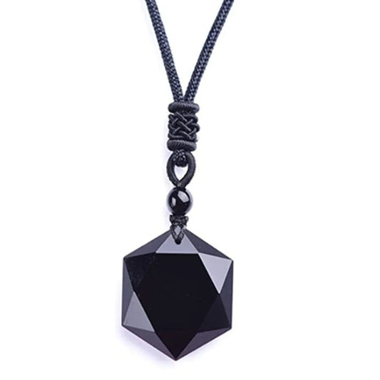 Black Obsidian Hexagram Pendant Necklace for Protection & Luck