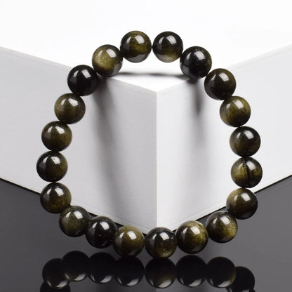 Golden Obsidian Natural Stone Stretch Beaded Bracelet Unisex