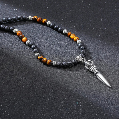 Tibetan Phurba Pendant with Tiger Eye & Lava Stone Beads