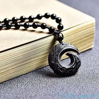 Black Obsidian Spiral Pendant Necklace for Protection & Healing