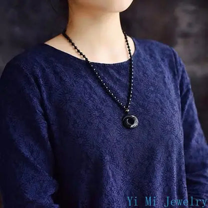 Black Obsidian Spiral Pendant Necklace for Protection & Healing