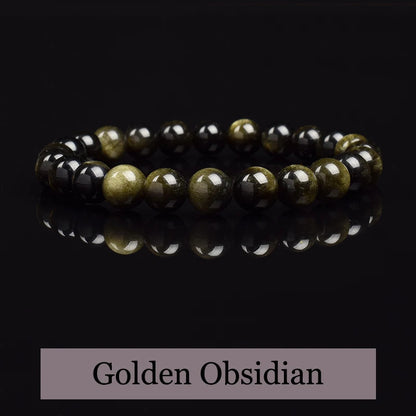 Golden Obsidian Natural Stone Stretch Beaded Bracelet Unisex