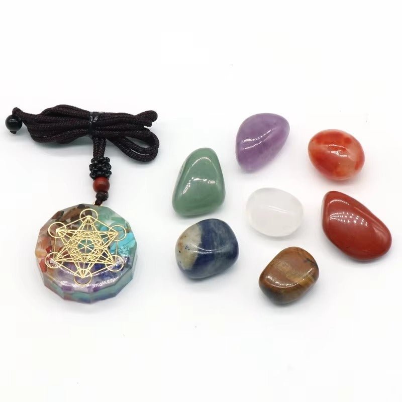 7 Colorful Crystal Gravel Geometric Pendant Necklace Resin Drop - Mystara.shop