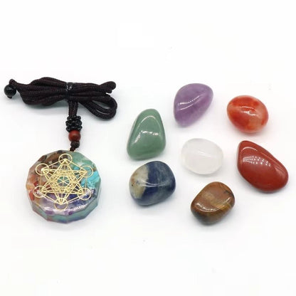 7 Colorful Crystal Gravel Geometric Pendant Necklace Resin Drop - Mystara.shop