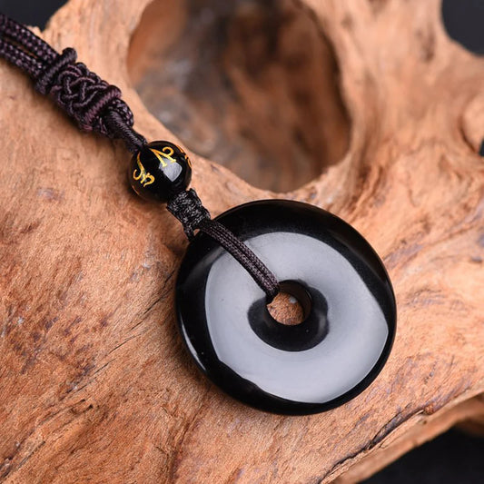 Black Obsidian & Onyx Round Pendant Necklace for Protection