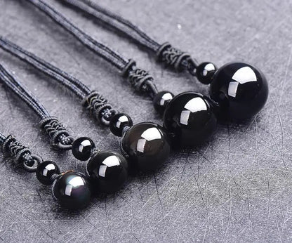 Black Obsidian Rainbow Eye Crystal Protection Pendant Necklace