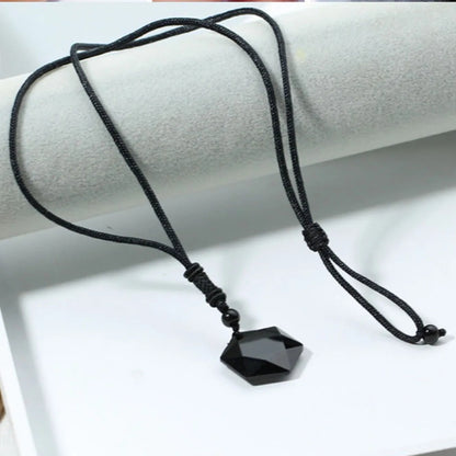 Black Obsidian Hexagram Pendant Necklace for Protection & Luck