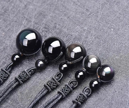 Black Obsidian Rainbow Eye Crystal Protection Pendant Necklace