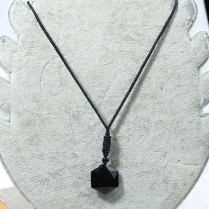 Black Obsidian Hexagram Pendant Necklace for Protection & Luck