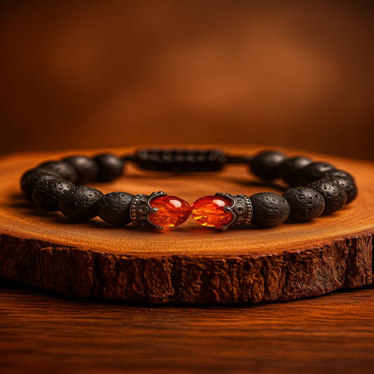 Black Lava & Tiger Eye Healing Bracelet with Crown Charm