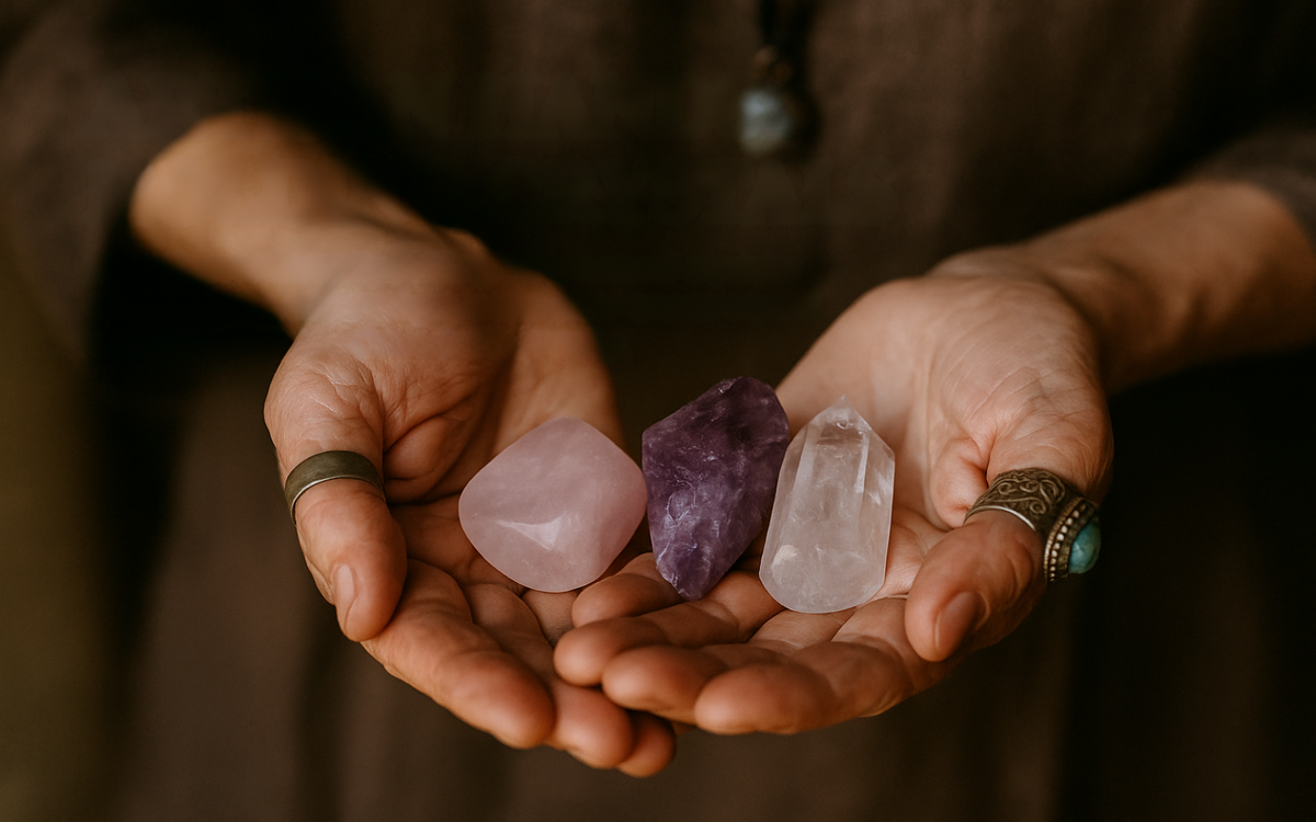 Artisan hands holding crystals