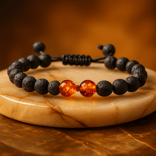 Black Lava & Tiger Eye Healing Bracelet with Crown Charm - Mystara.shop