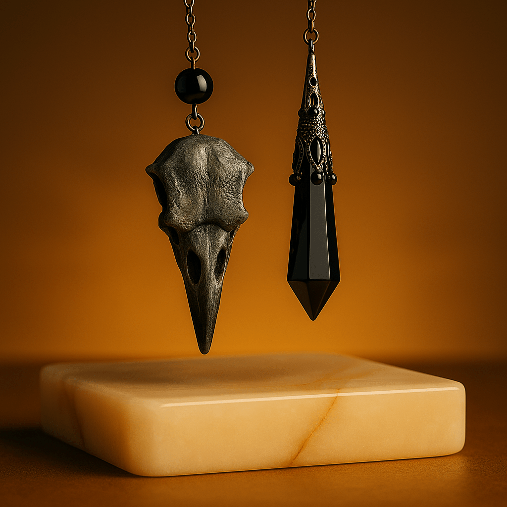 Black Obsidian Crystal Pendulum with Skull Charm for Divination - Mystara.shop