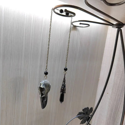 Black Obsidian Crystal Pendulum with Skull Charm for Divination - Mystara.shop