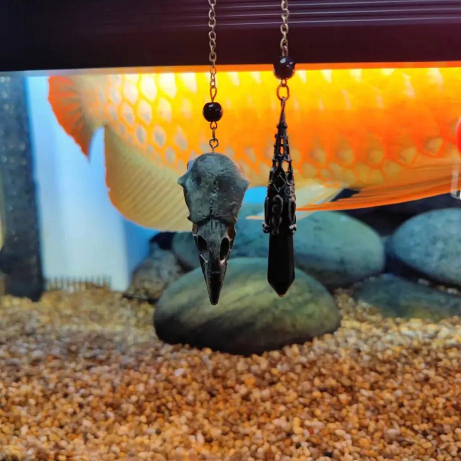 Black Obsidian Crystal Pendulum with Skull Charm for Divination - Mystara.shop