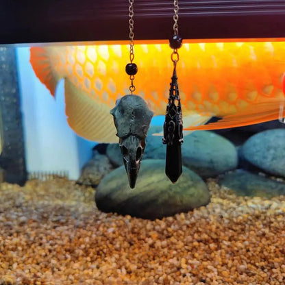 Black Obsidian Crystal Pendulum with Skull Charm for Divination - Mystara.shop