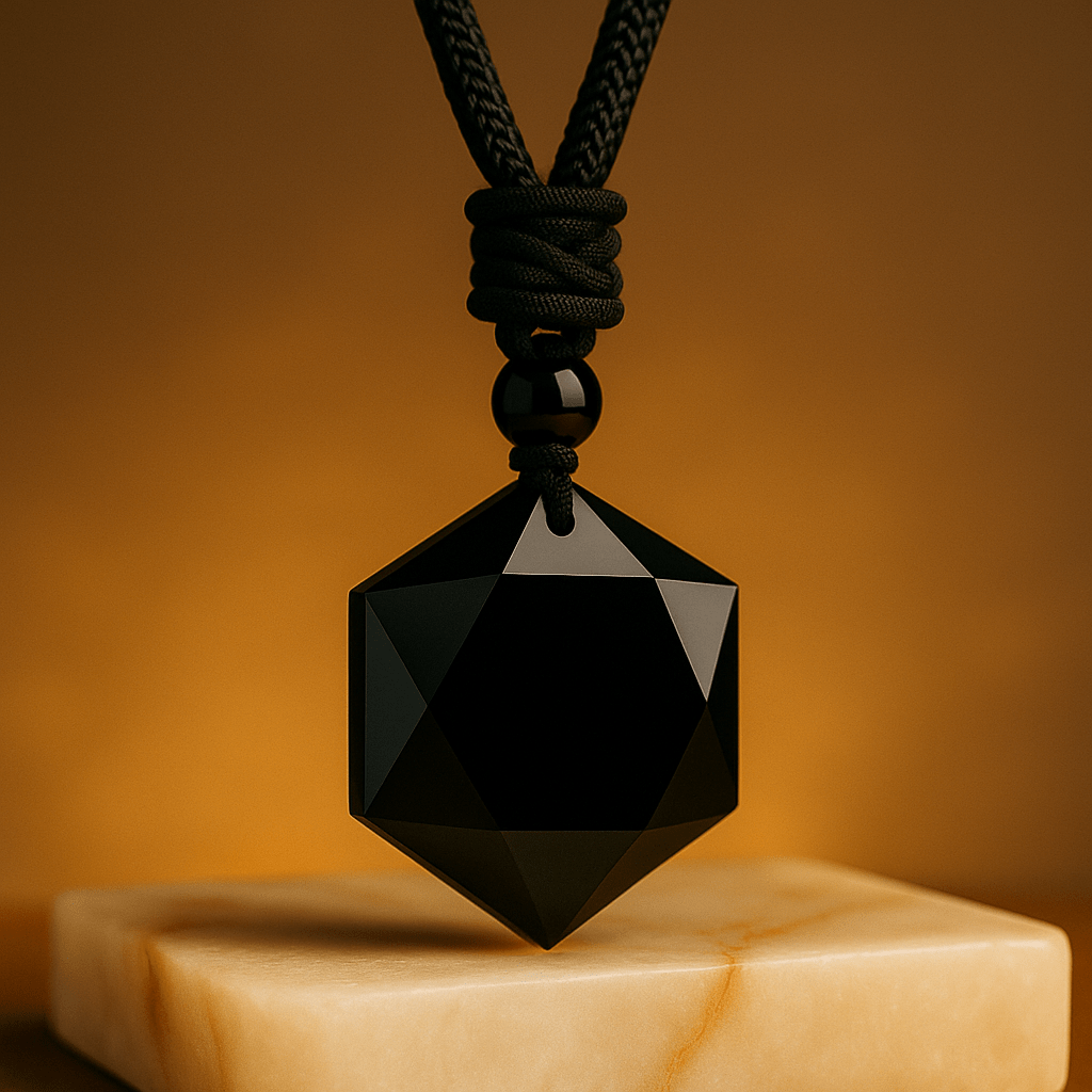 Black Obsidian Hexagram Pendant Necklace for Protection & Luck - Mystara.shop