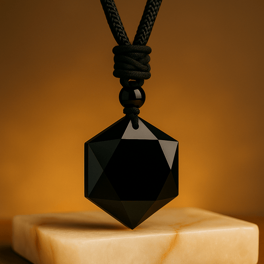 Black Obsidian Hexagram Pendant Necklace for Protection & Luck - Mystara.shop