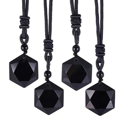 Black Obsidian Hexagram Pendant Necklace for Protection & Luck - Mystara.shop