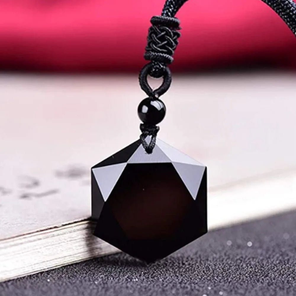 Black Obsidian Hexagram Pendant Necklace for Protection & Luck - Mystara.shop