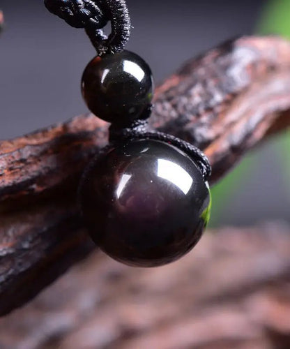 Black Obsidian Rainbow Eye Crystal Protection Pendant Necklace - Mystara.shop