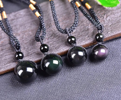 Black Obsidian Rainbow Eye Crystal Protection Pendant Necklace - Mystara.shop