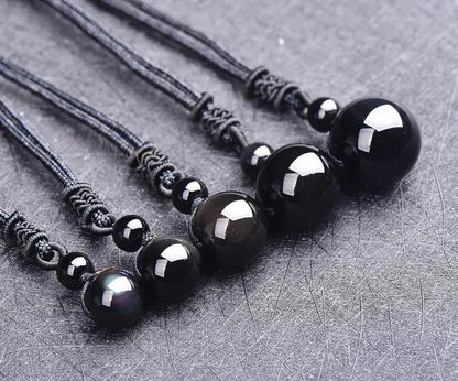 Black Obsidian Rainbow Eye Crystal Protection Pendant Necklace - Mystara.shop