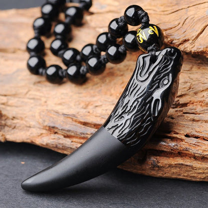 Black Obsidian Wolf Fang Pendant Necklace for Strength & Healing - Mystara.shop