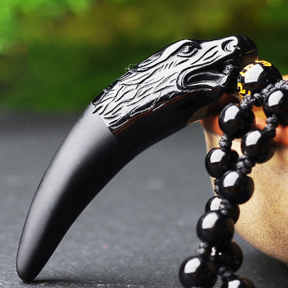 Black Obsidian Wolf Fang Pendant Necklace for Strength & Healing - Mystara.shop