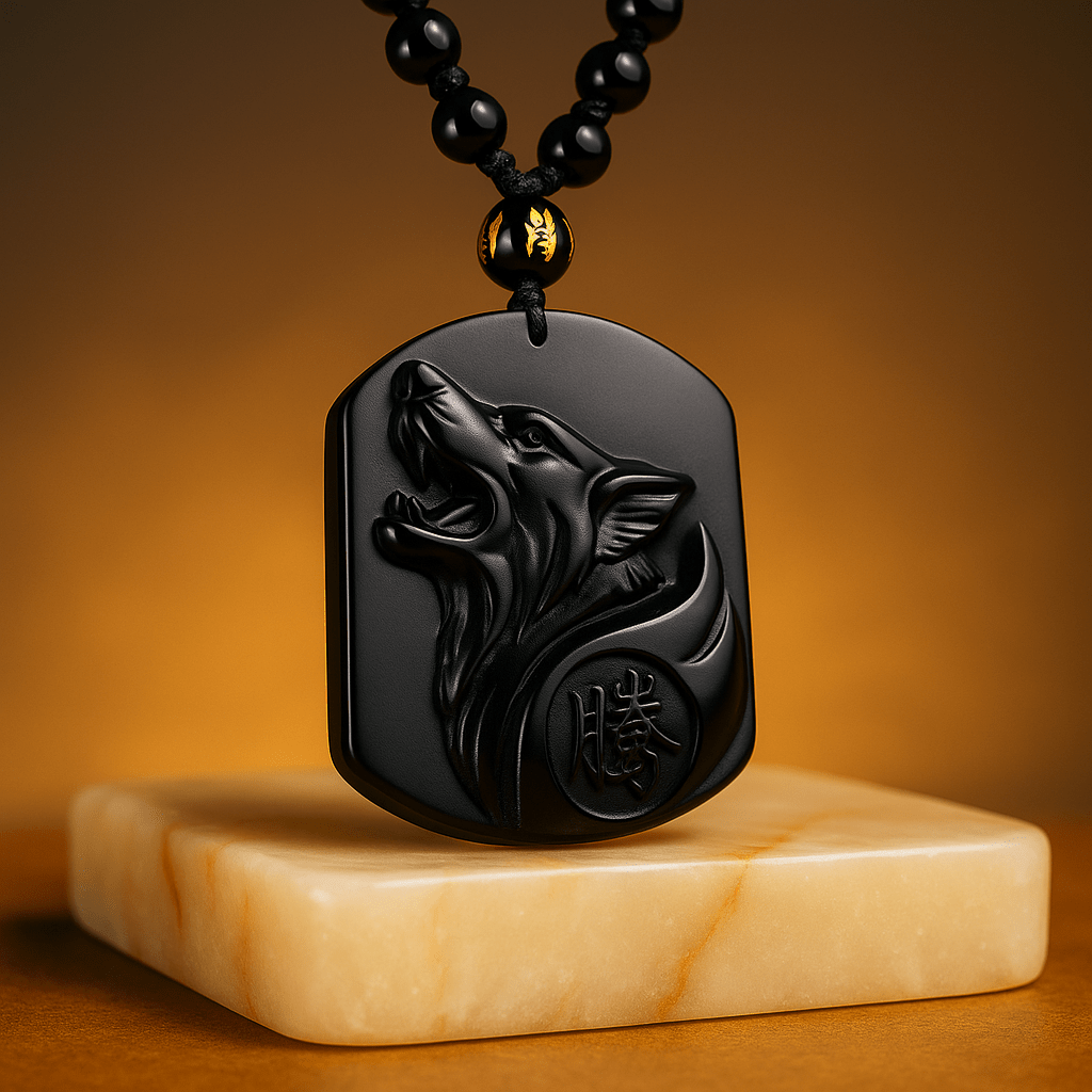 Black Obsidian Wolf Head Protection Pendant Necklace for Men. - Mystara.shop
